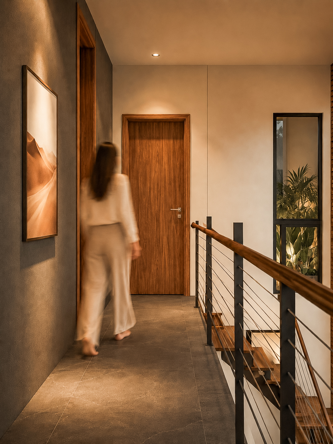 Circulação vertical da Casa DL com escada metálica