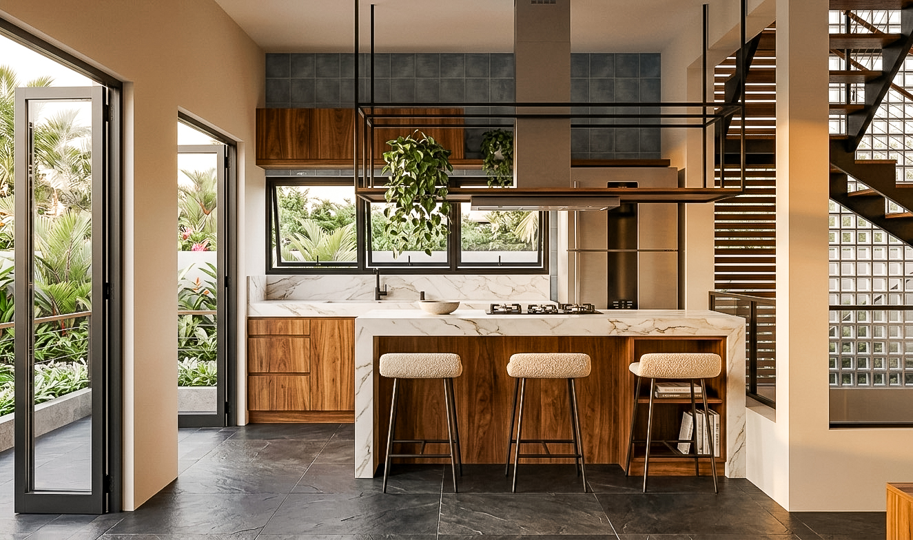 Cozinha da Casa DL com ilha em mármore