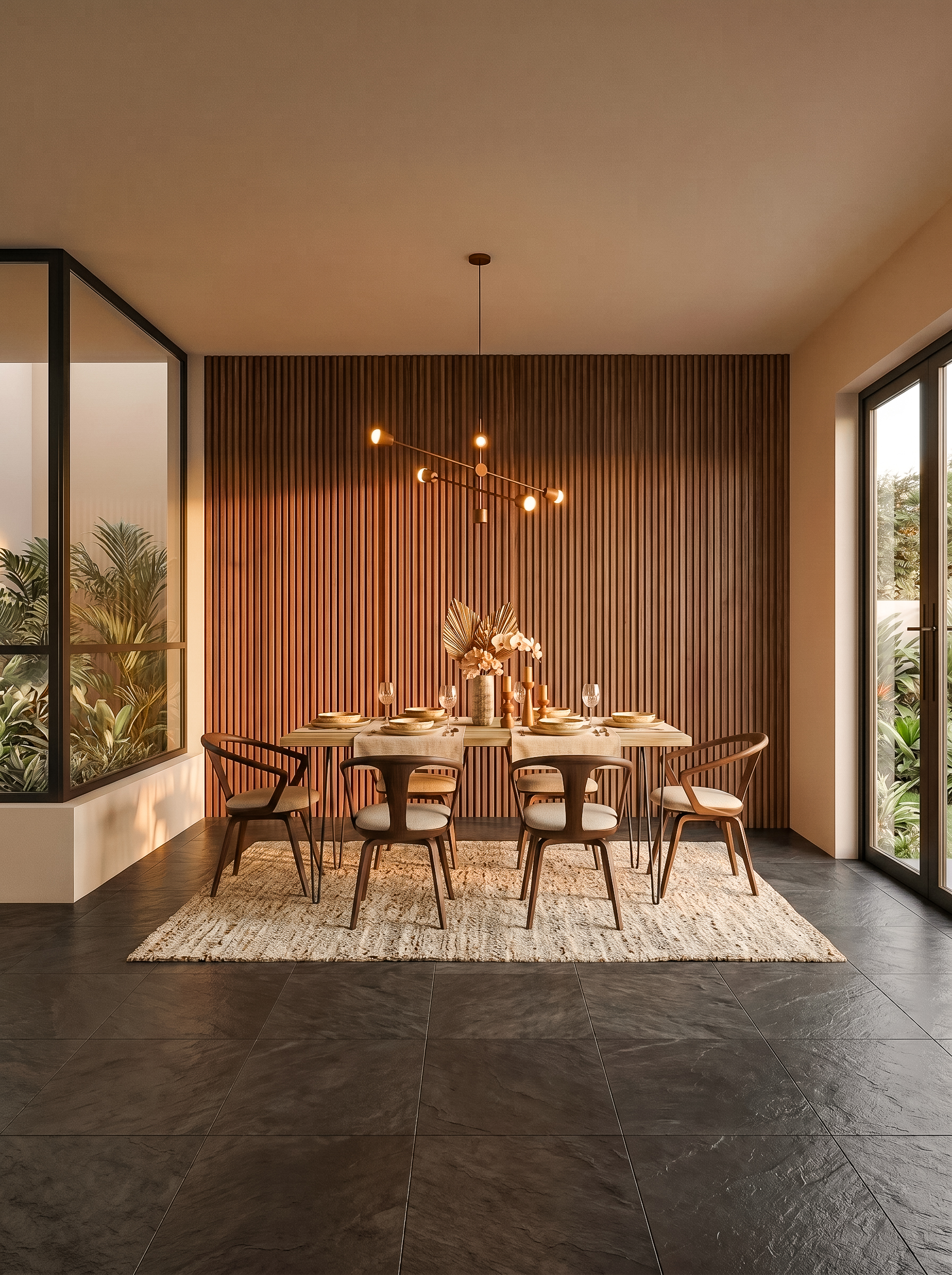 Sala de jantar da Casa DL com mesa e iluminação natural