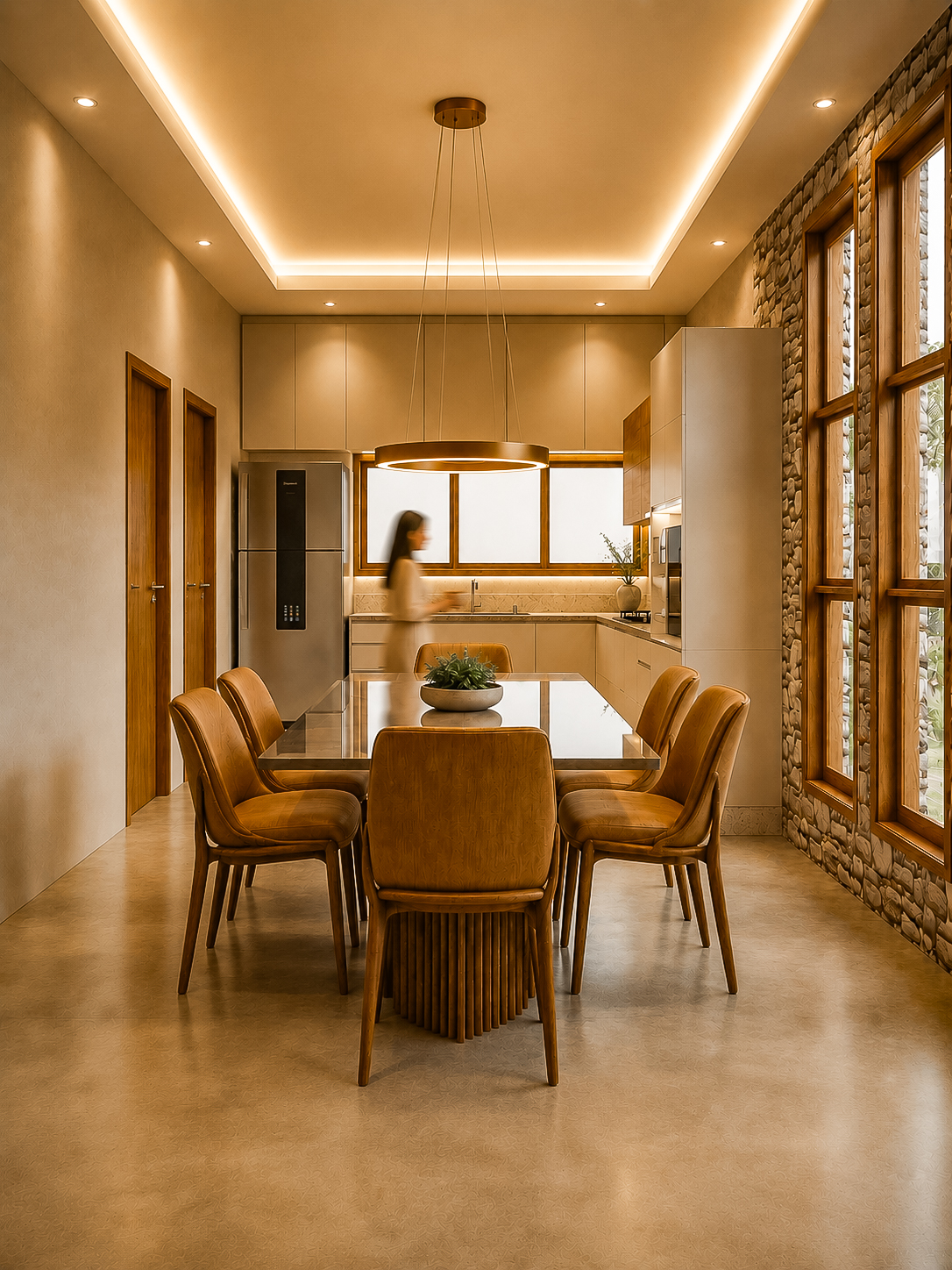 Sala de jantar integrada à cozinha da Casa LC