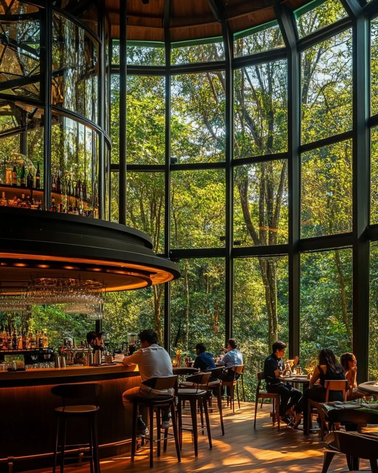 Renderização conceitual de bar imersivo integrado à arquitetura amazônica