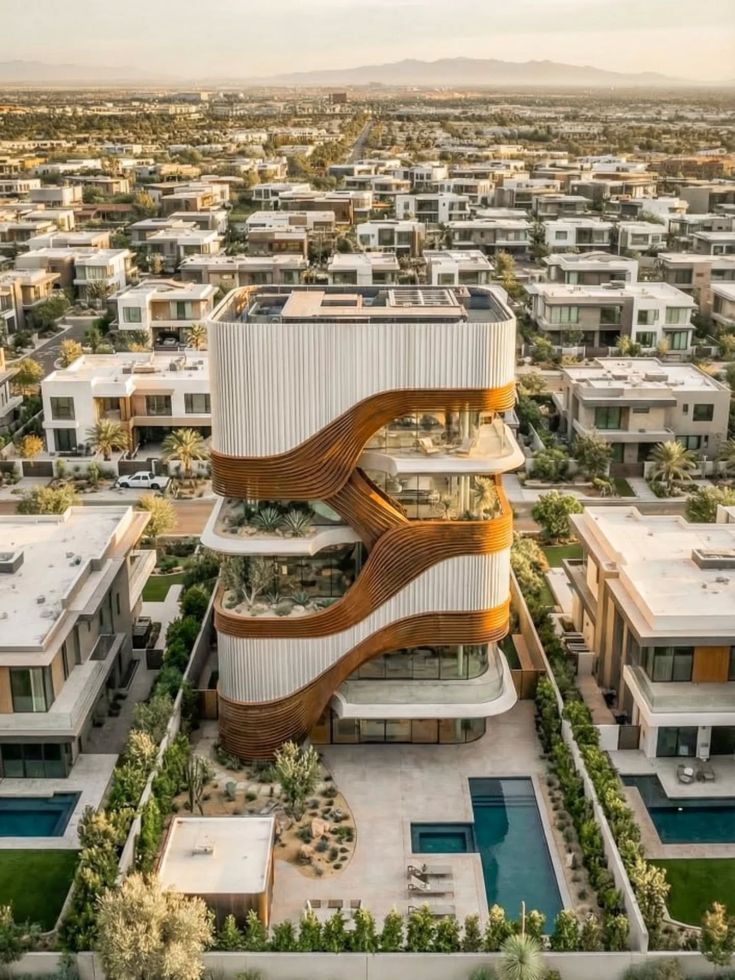 Torre residencial escultural e sinuosa